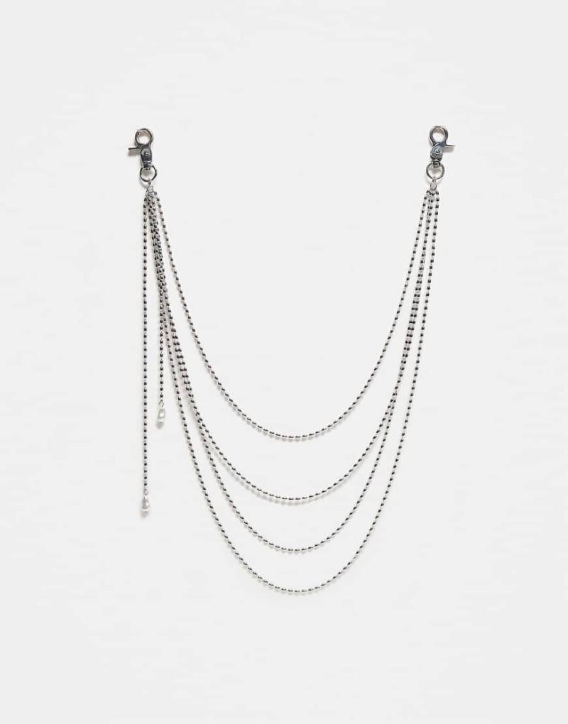 ASOS DESIGN - 4-reihige, drapierte Jeanskette in Silberoptik mit Kugeln und Perlendetails von ASOS DESIGN