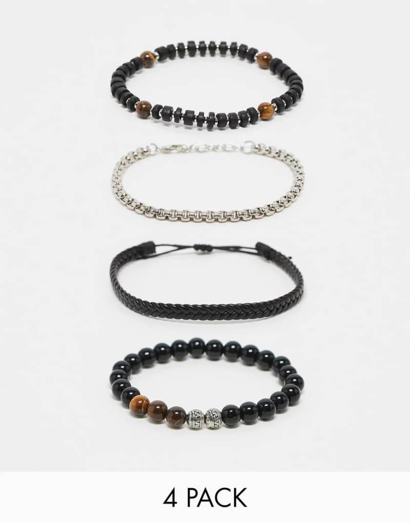 ASOS DESIGN - 4er-Pack Festival-Armbänder mit Perlen- und Kettendesign in Schwarz von ASOS DESIGN
