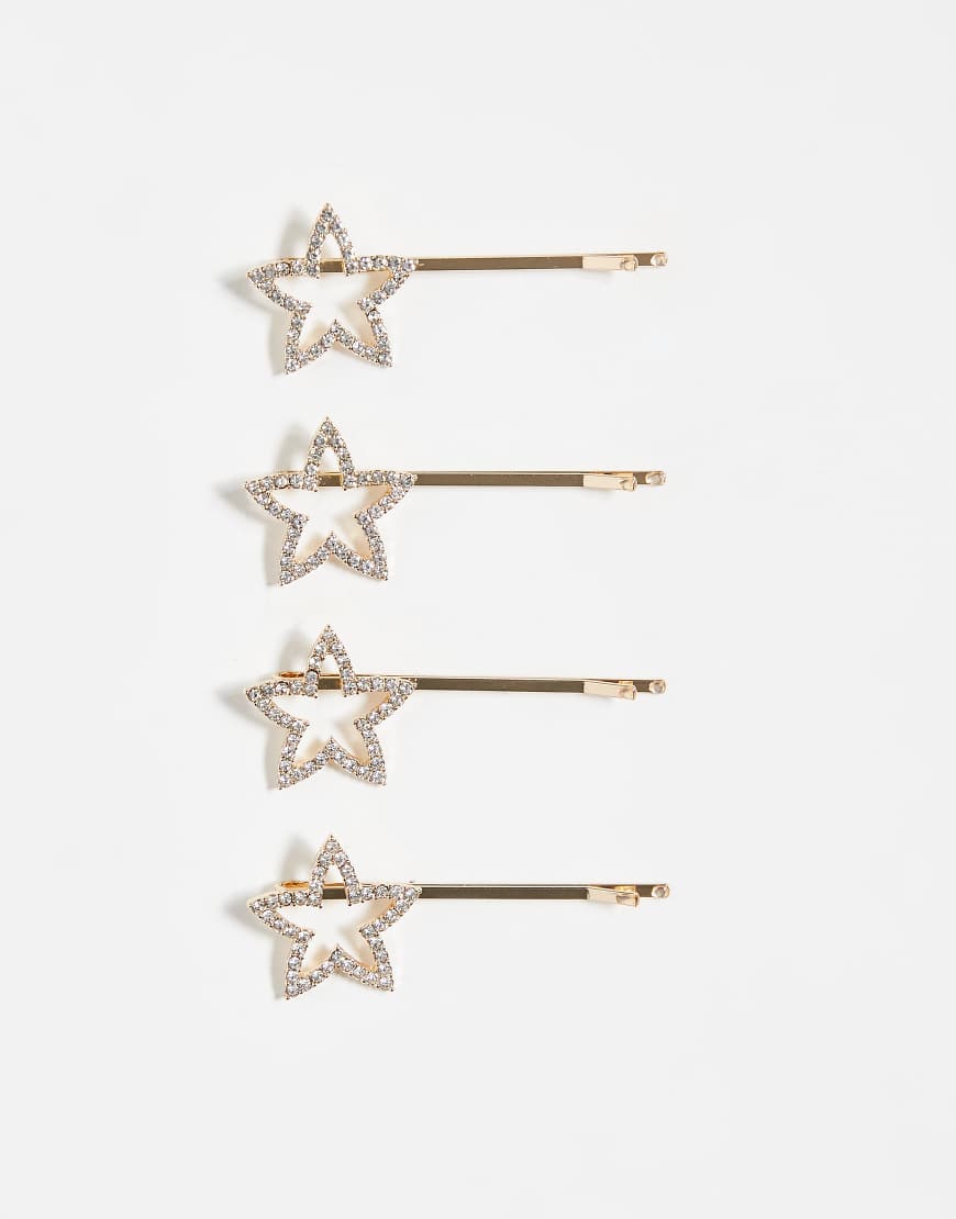 ASOS DESIGN - 4er-Pack goldfarbene Haarspangen mit strassbesetzten Sternen von ASOS DESIGN