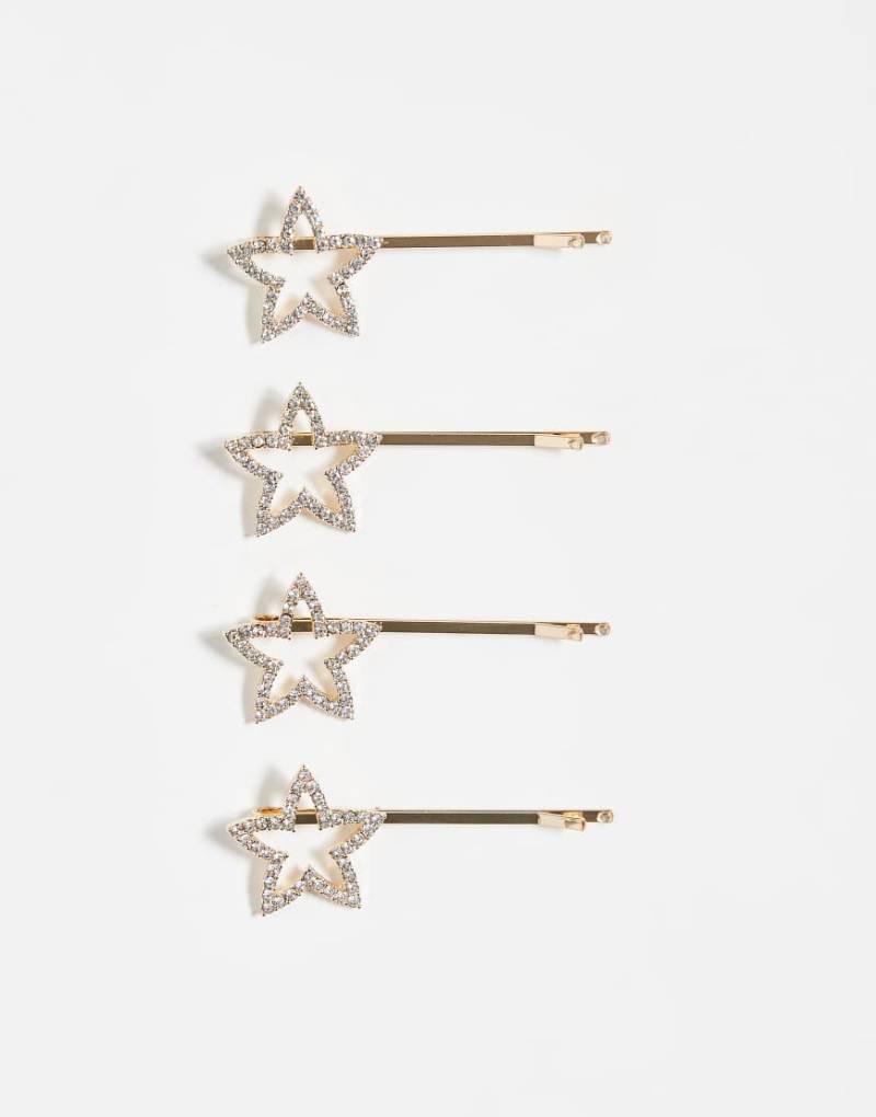 ASOS DESIGN - 4er-Pack goldfarbene Haarspangen mit strassbesetzten Sternen von ASOS DESIGN