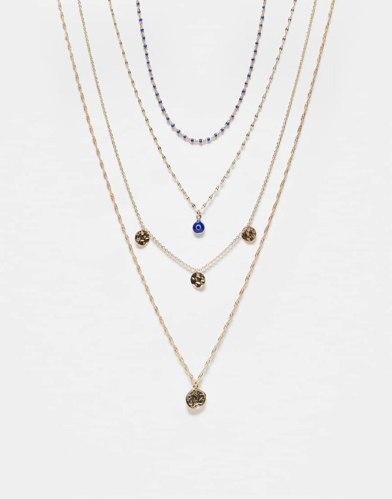 ASOS DESIGN - 4er-Pack goldfarbene Halsketten mit Scheiben- und Augenanhängern von ASOS DESIGN
