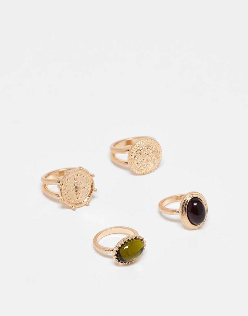 ASOS DESIGN - 4er-Pack goldfarbene Ringe im Vintage-Stil mit farbigen Schmucksteinen-Bunt von ASOS DESIGN