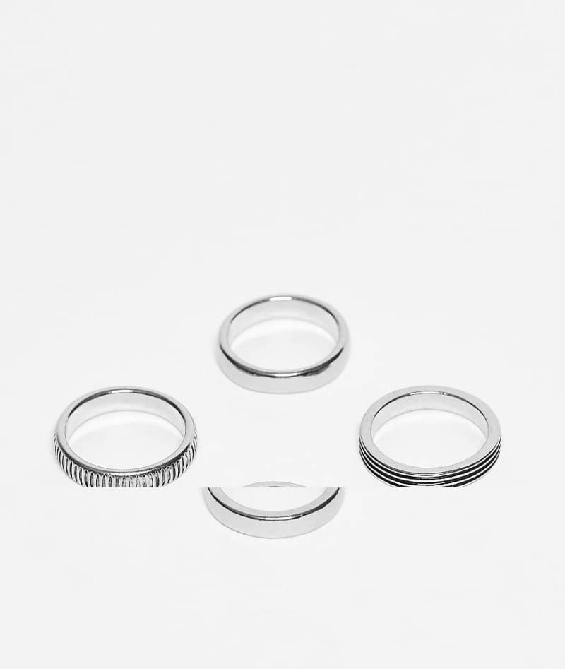 ASOS DESIGN - 4er-Pack schlichte Bandringe in polierter Silberoptik von ASOS DESIGN