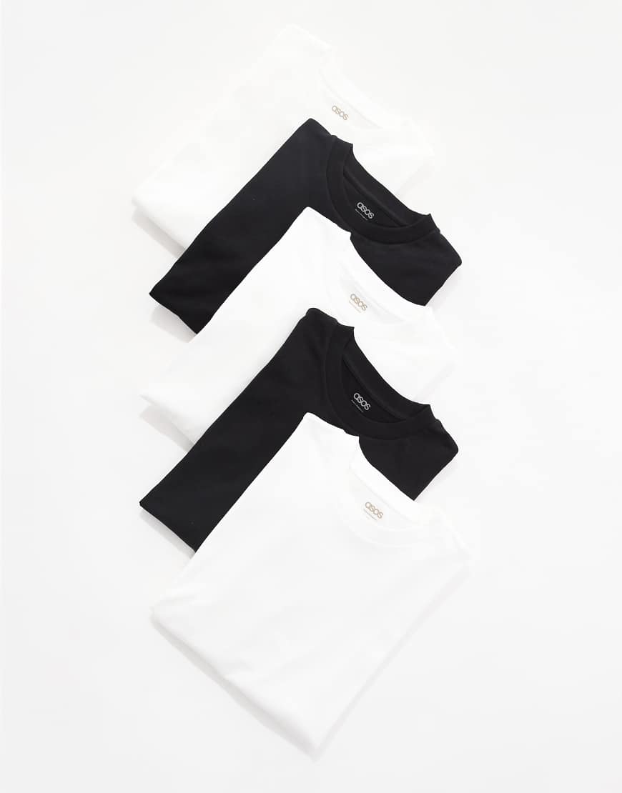 ASOS DESIGN - 5er-Pack Basic-T-Shirts in Schwarz und Weiß mit Oversize-Schnitt-Bunt ASOS DESIGN - 5er-Pack Basic-T-Shirts in Schwarz und Weiß mit Oversize-Schnitt-Bunt von ASOS DESIGN