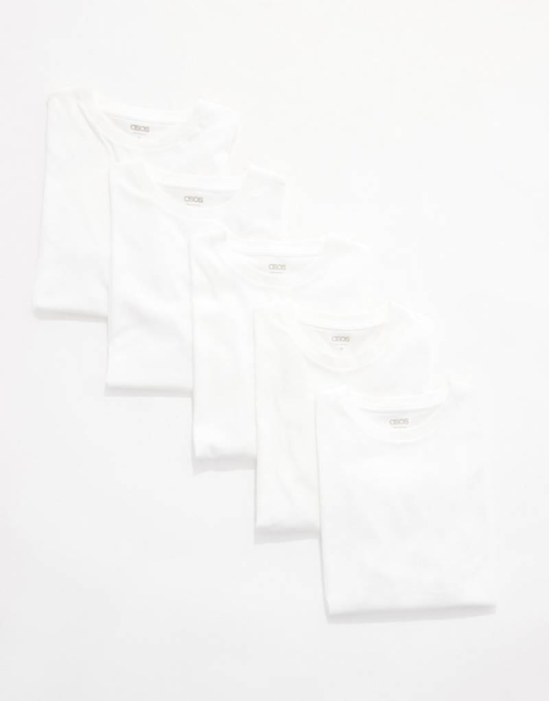 ASOS DESIGN - 5er-Pack Basic-T-Shirts in Weiß mit Rundhalsausschnitt-Bunt von ASOS DESIGN