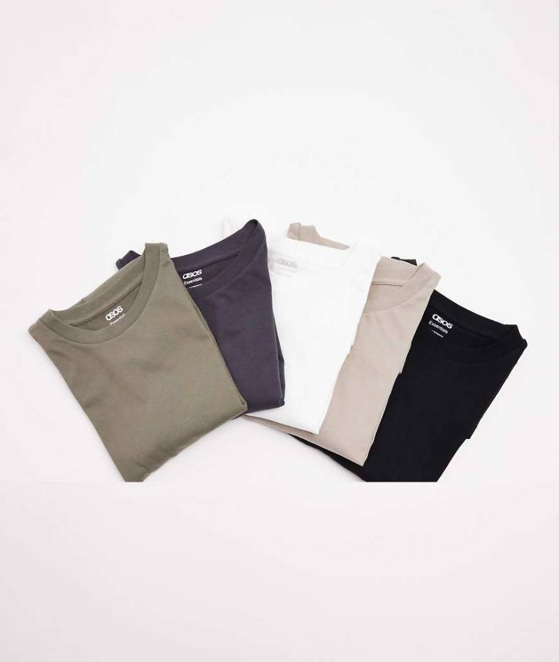 ASOS DESIGN - 5er-Pack Basic-T-Shirts in verschiedenen Farben mit Rundhalsausschnitt-Bunt von ASOS DESIGN