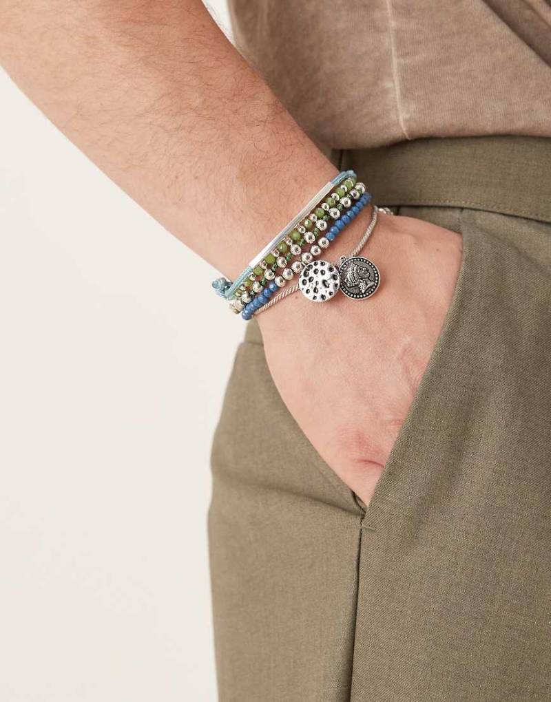 ASOS DESIGN - 5er-Pack Festival-Armbänder mit mehrfarbigem Kordel- und Perlendesign-Bunt von ASOS DESIGN