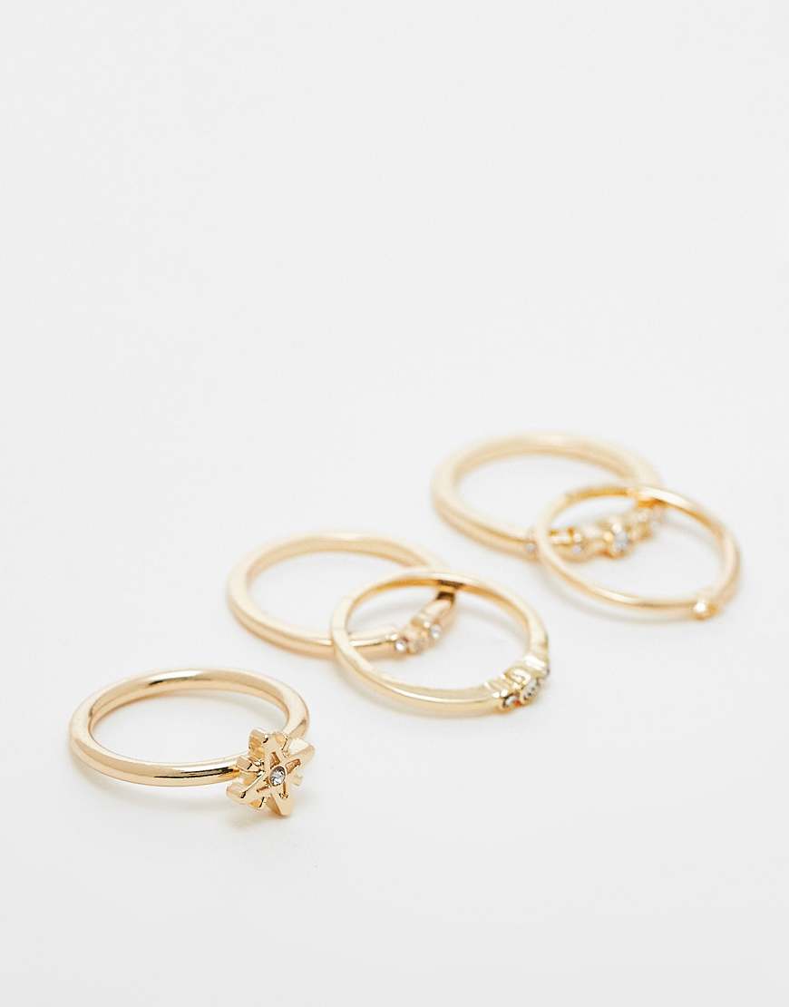 ASOS DESIGN - 5er-Pack Ringe mit feinem Kristall-Design-Goldfarben von ASOS DESIGN
