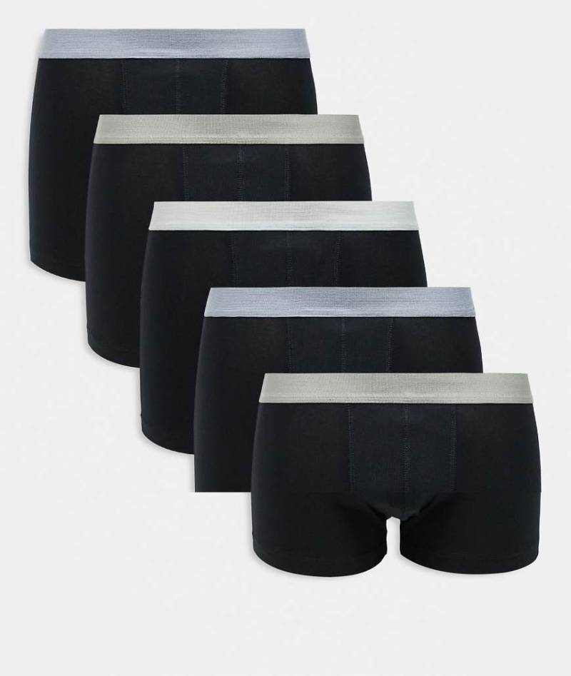 ASOS DESIGN - 5er-Pack Unterhosen in Schwarz mit farbigem Bund von ASOS DESIGN