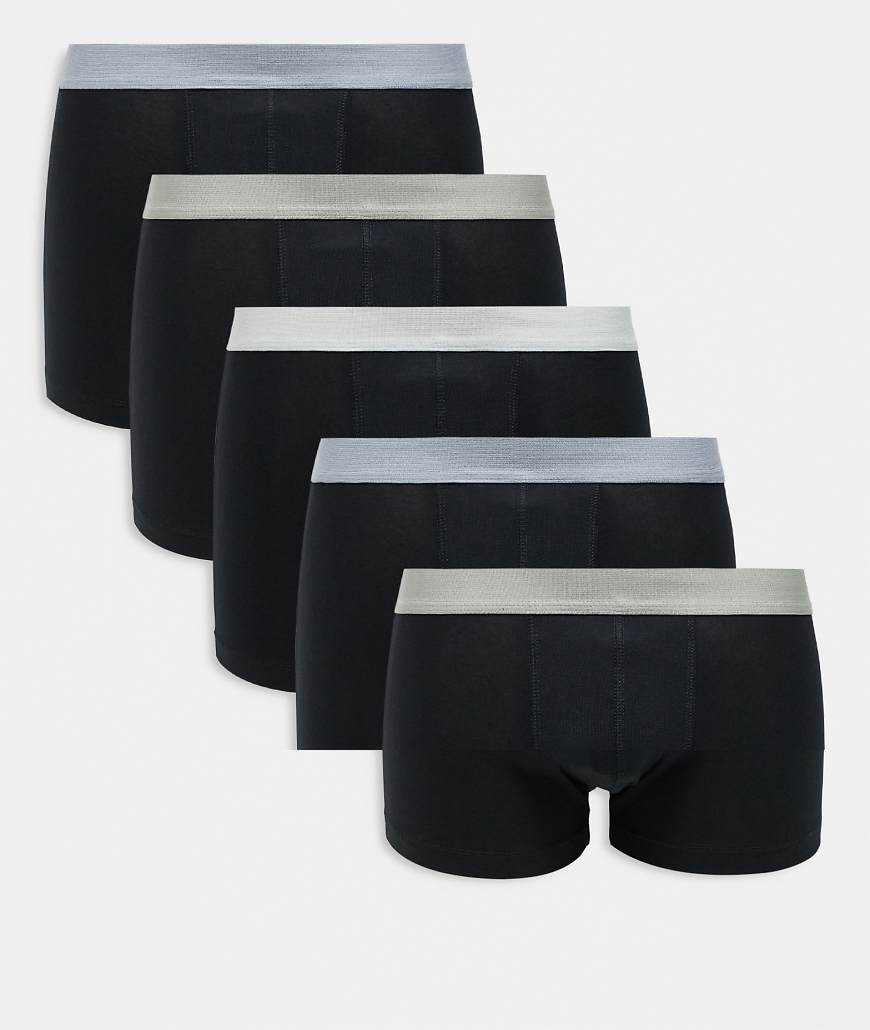 ASOS DESIGN - 5er-Pack Unterhosen in Schwarz mit farbigem Bund ASOS DESIGN - 5er-Pack Unterhosen in Schwarz mit farbigem Bund von ASOS DESIGN