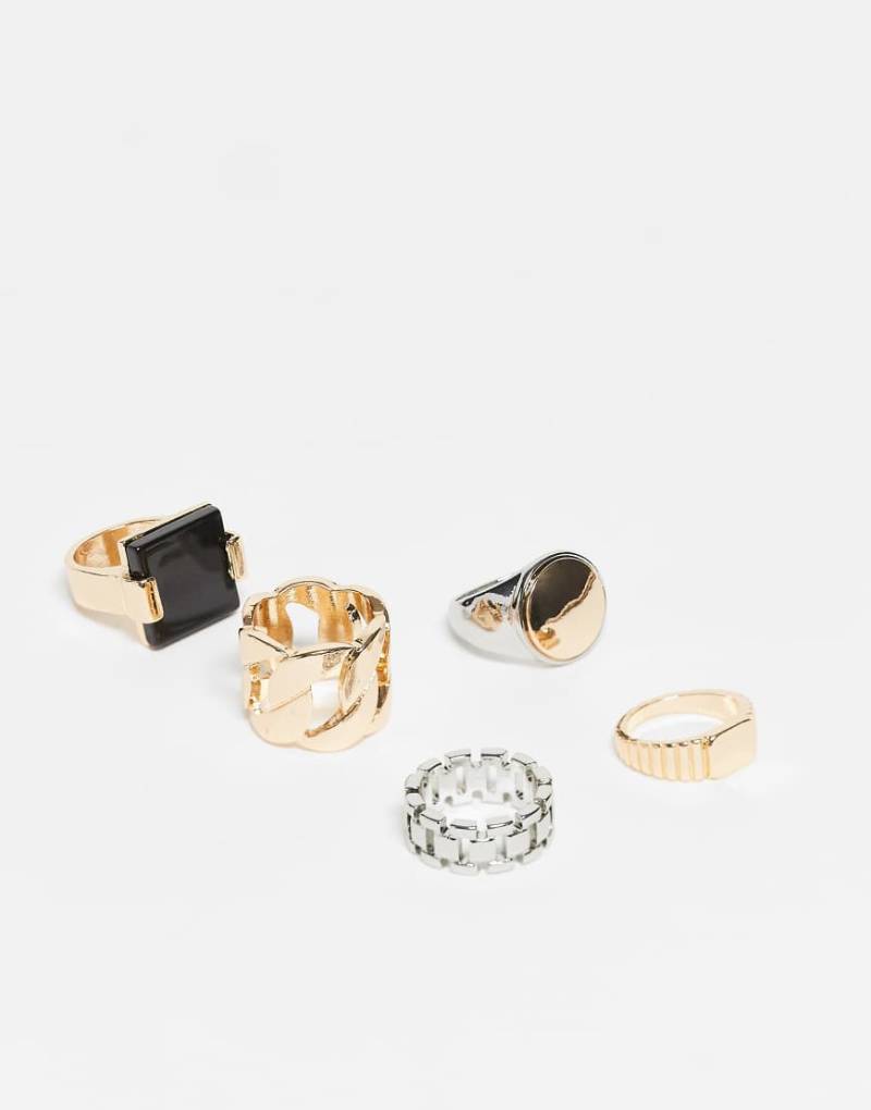 ASOS DESIGN - 5er-Pack klobige Vintage-Ringe in verschiedenen gold- und silberfarbenen Designs-Goldfarben von ASOS DESIGN