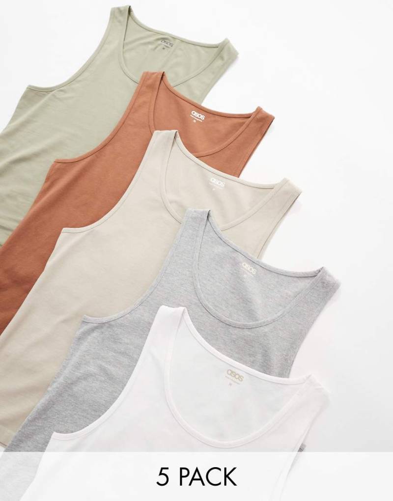 ASOS DESIGN - 5er-Pack Basic-Muskelshirts in verschiedenen Farben-Bunt von ASOS DESIGN