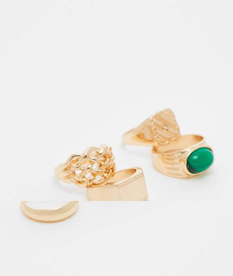 ASOS DESIGN - 5er-Pack verschiedene Siegelringe in Goldoptik mit Schmucksteinen-Goldfarben von ASOS DESIGN