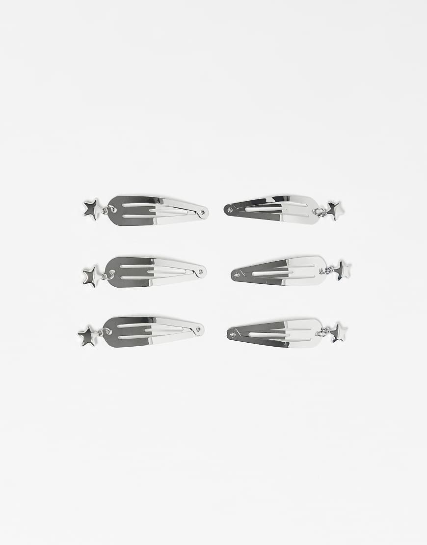 ASOS DESIGN - 6er-Pack Haarspangen in Silberoptik mit Stern-Anhänger von ASOS DESIGN
