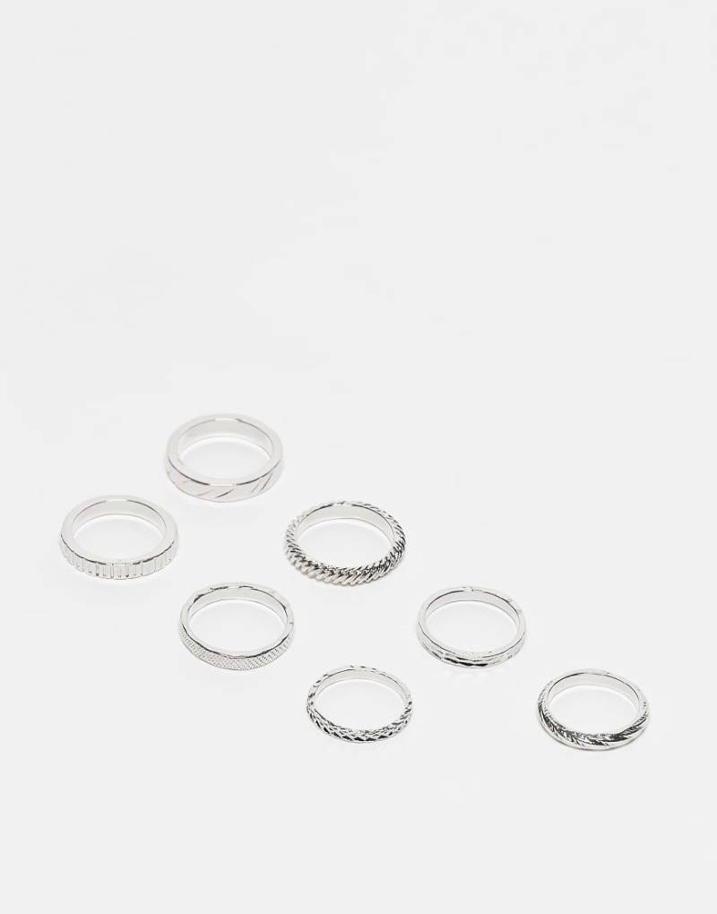 ASOS DESIGN - 7er-Pack Bandringe mit poliertem und Schlangendesign in Silberoptik von ASOS DESIGN