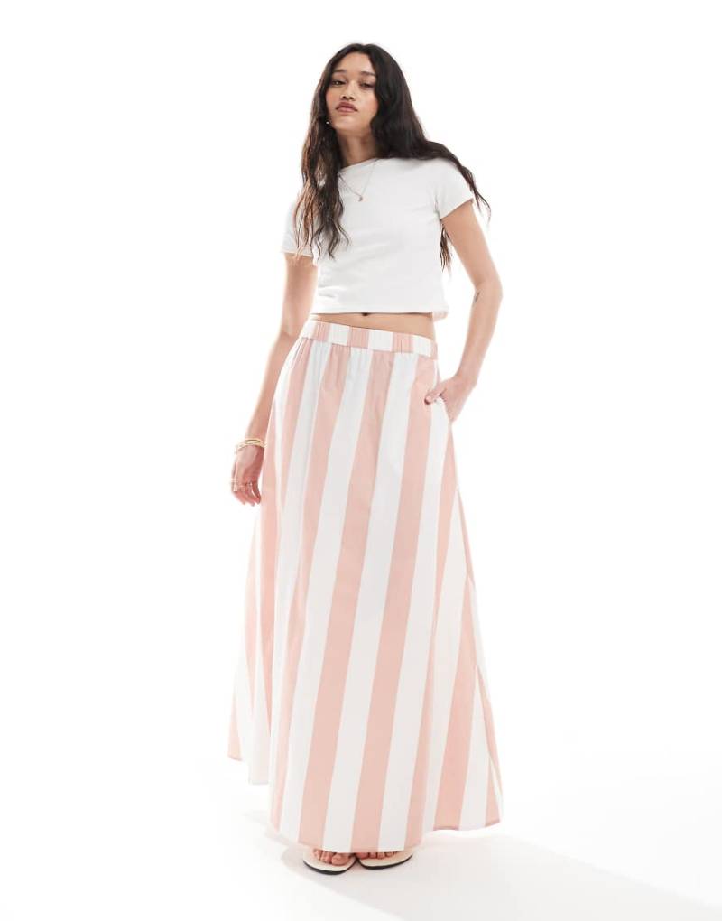 ASOS DESIGN - A-linienförmiger Baumwoll-Maxirock mit rosa Streifen, Kombiteil-Bunt von ASOS DESIGN