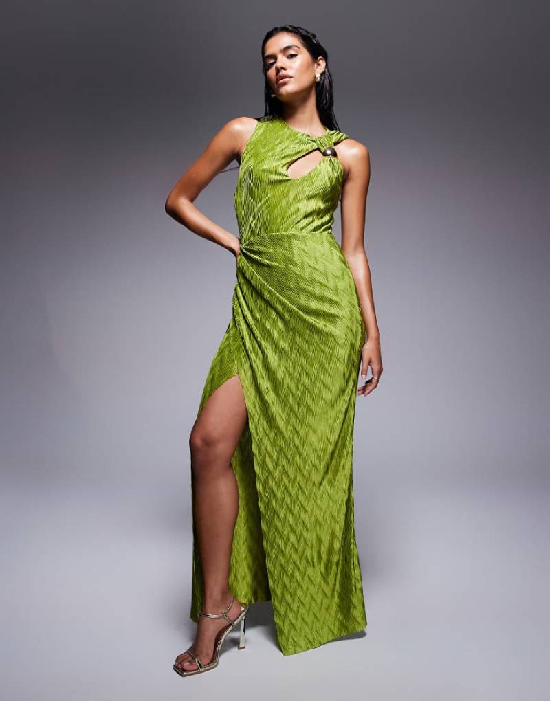 ASOS DESIGN - Ärmelloses, drapiertes Maxikleid in Grün mit Cut-out und Verzierung von ASOS DESIGN
