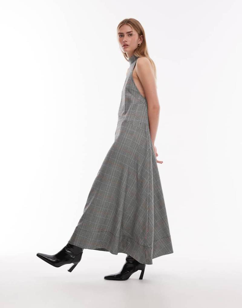 ASOS DESIGN - Ärmelloses, hochgeschlossenes Maxikleid mit Karomuster und weitem Rock-Bunt von ASOS DESIGN