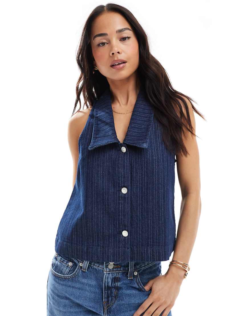 ASOS DESIGN - Ärmelloses Jeans-Oberteil mit Matrosenkragen-Marineblau von ASOS DESIGN