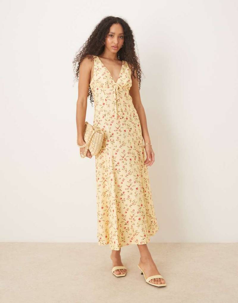 ASOS DESIGN - Ärmelloses Maxikleid in Gold mit geknöpfter Vorderseite und Blümchenmuster-Bunt von ASOS DESIGN