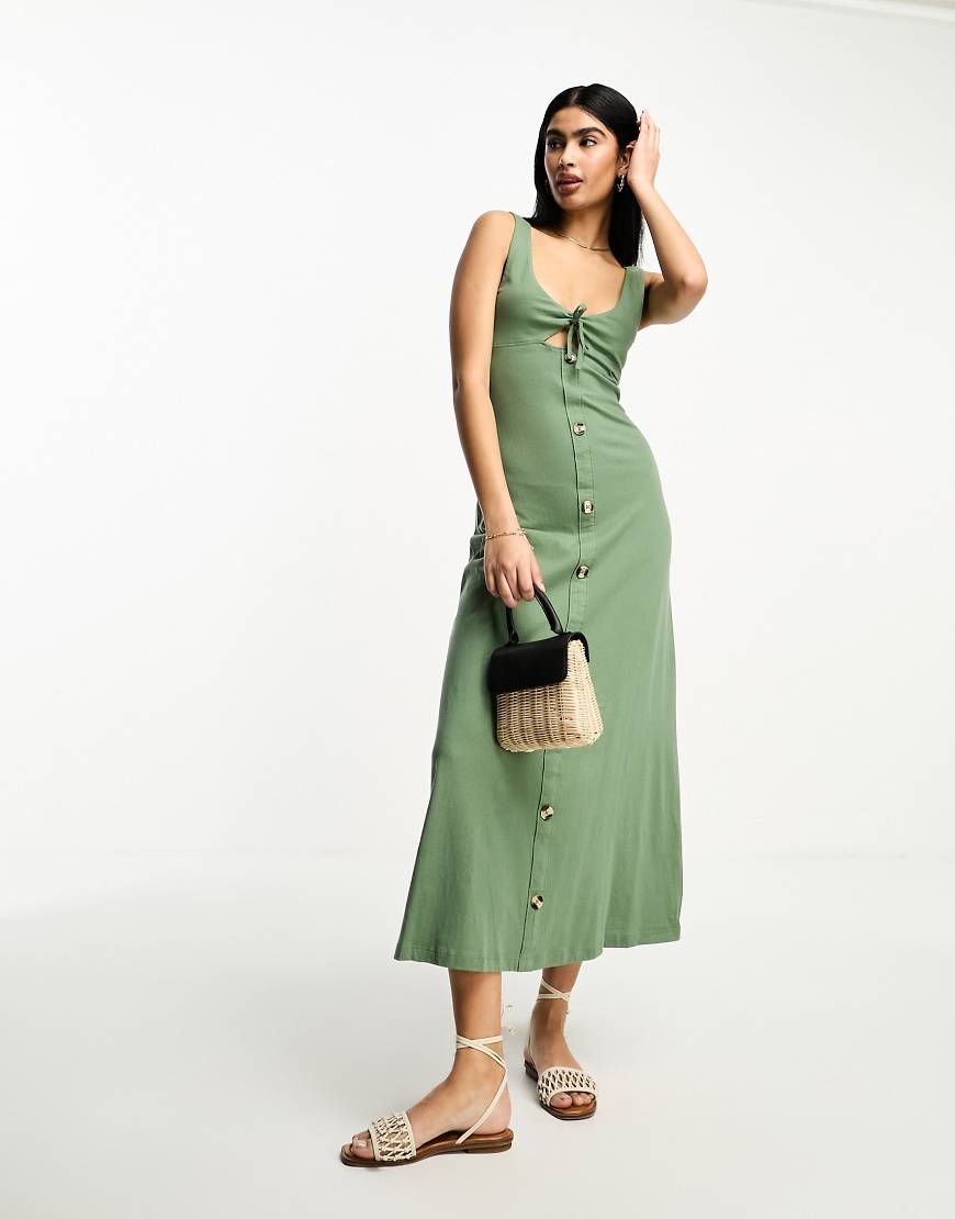 ASOS DESIGN - Ärmelloses Maxikleid in Khaki mit Knöpfen und Bindedetail-Grün ASOS DESIGN - Ärmelloses Maxikleid in Khaki mit Knöpfen und Bindedetail-Grün von ASOS DESIGN