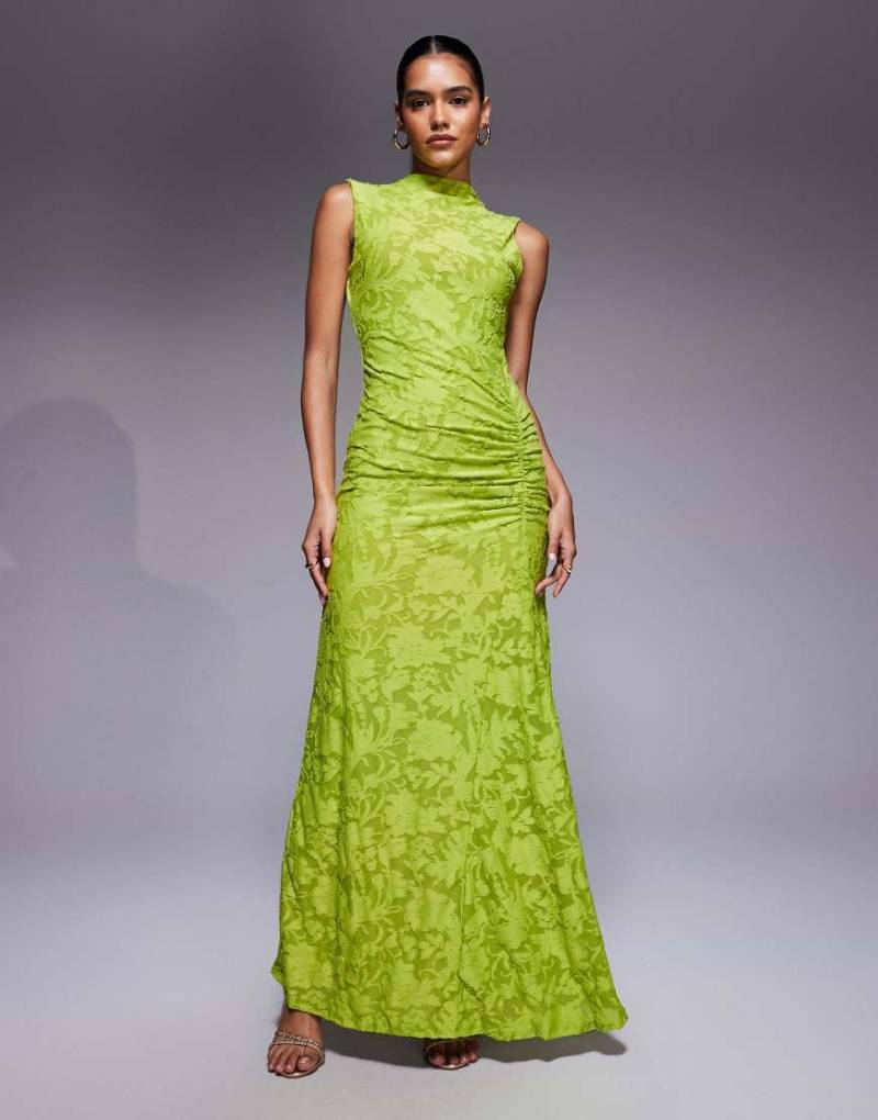ASOS DESIGN - Ärmelloses Maxikleid in Limettengrün mit Ausbrennermuster und Rückenausschnitt von ASOS DESIGN