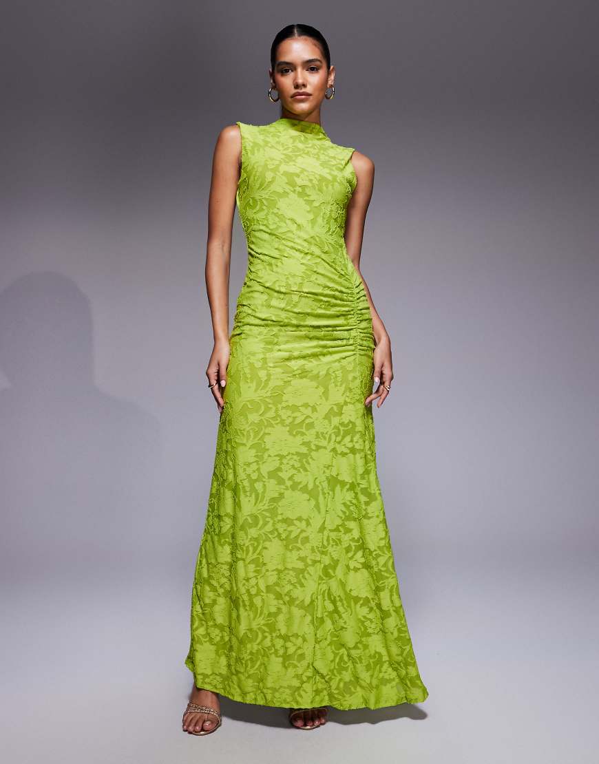 ASOS DESIGN - Ärmelloses Maxikleid in Limettengrün mit Ausbrennermuster und Rückenausschnitt von ASOS DESIGN