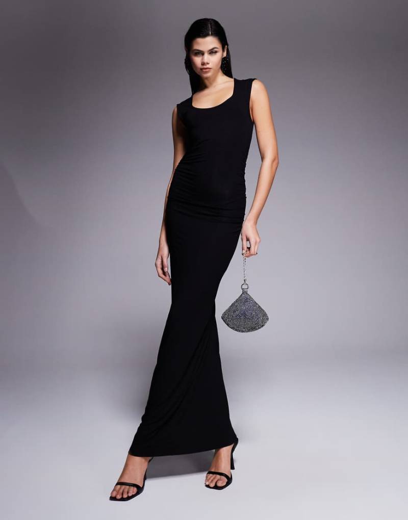 ASOS DESIGN - Ärmelloses Maxikleid in Schwarz mit U-Ausschnitt und Raffung am Gesäß von ASOS DESIGN