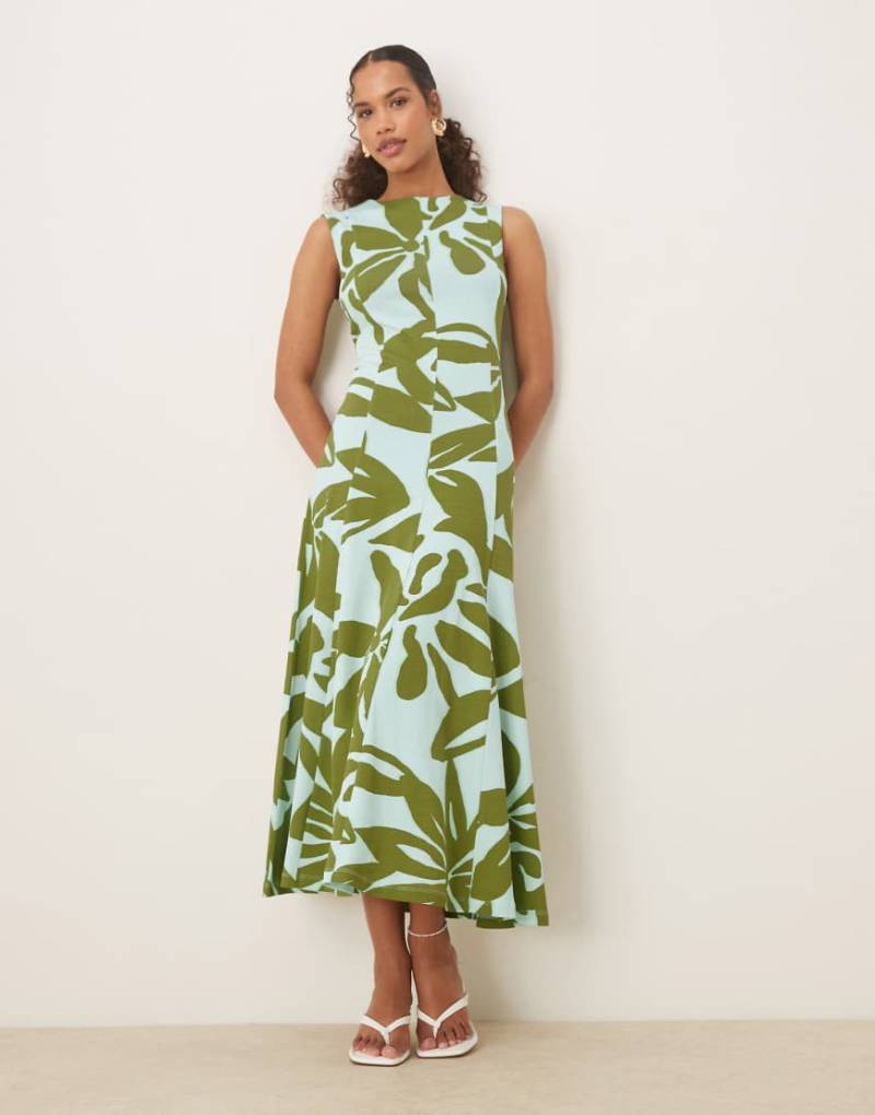 ASOS DESIGN - Ärmelloses Midi-Sommerkleid aus Baumwolle mit grünem Oversize-Blumenprint-Bunt von ASOS DESIGN