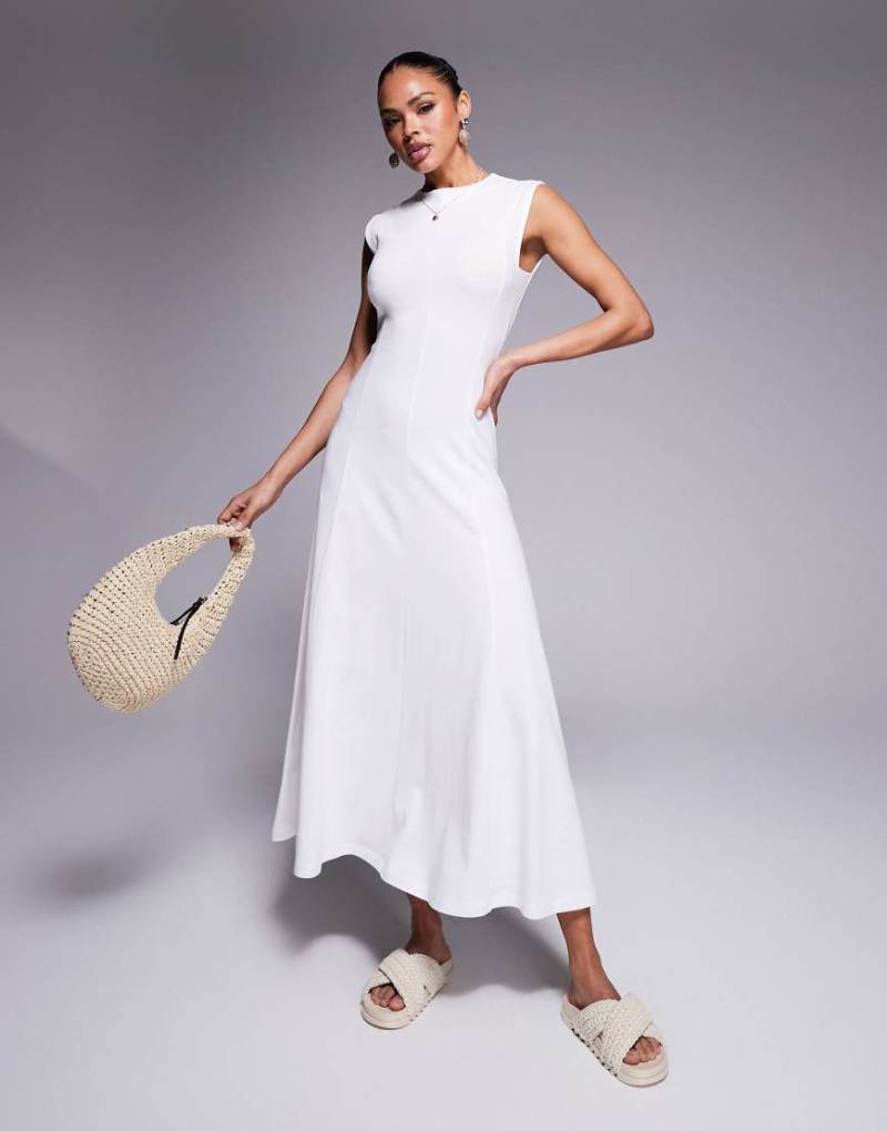 ASOS DESIGN - Ärmelloses Midi-Sommerkleid aus Baumwolle in Weiß von ASOS DESIGN