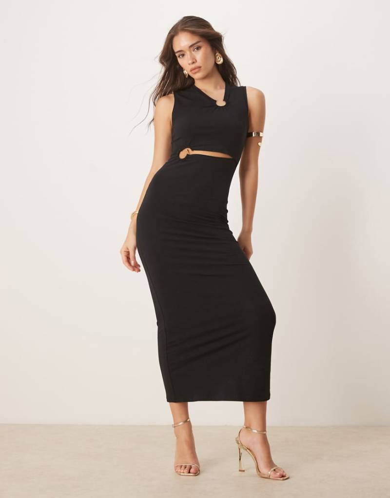 ASOS DESIGN - Ärmelloses Midikleid in Schwarz mit Cut-Out und Ringdetail von ASOS DESIGN