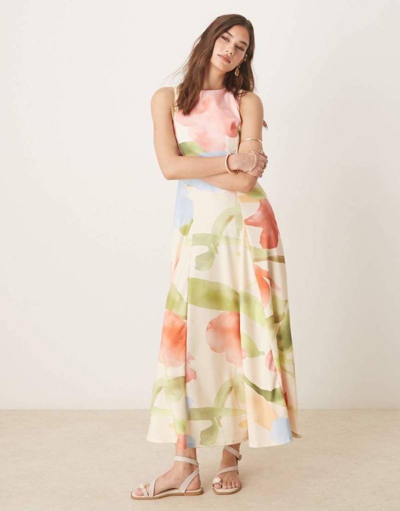 ASOS DESIGN - Ärmelloses Midikleid mit hellem Blumenprint und Korsett-Taille-Bunt von ASOS DESIGN