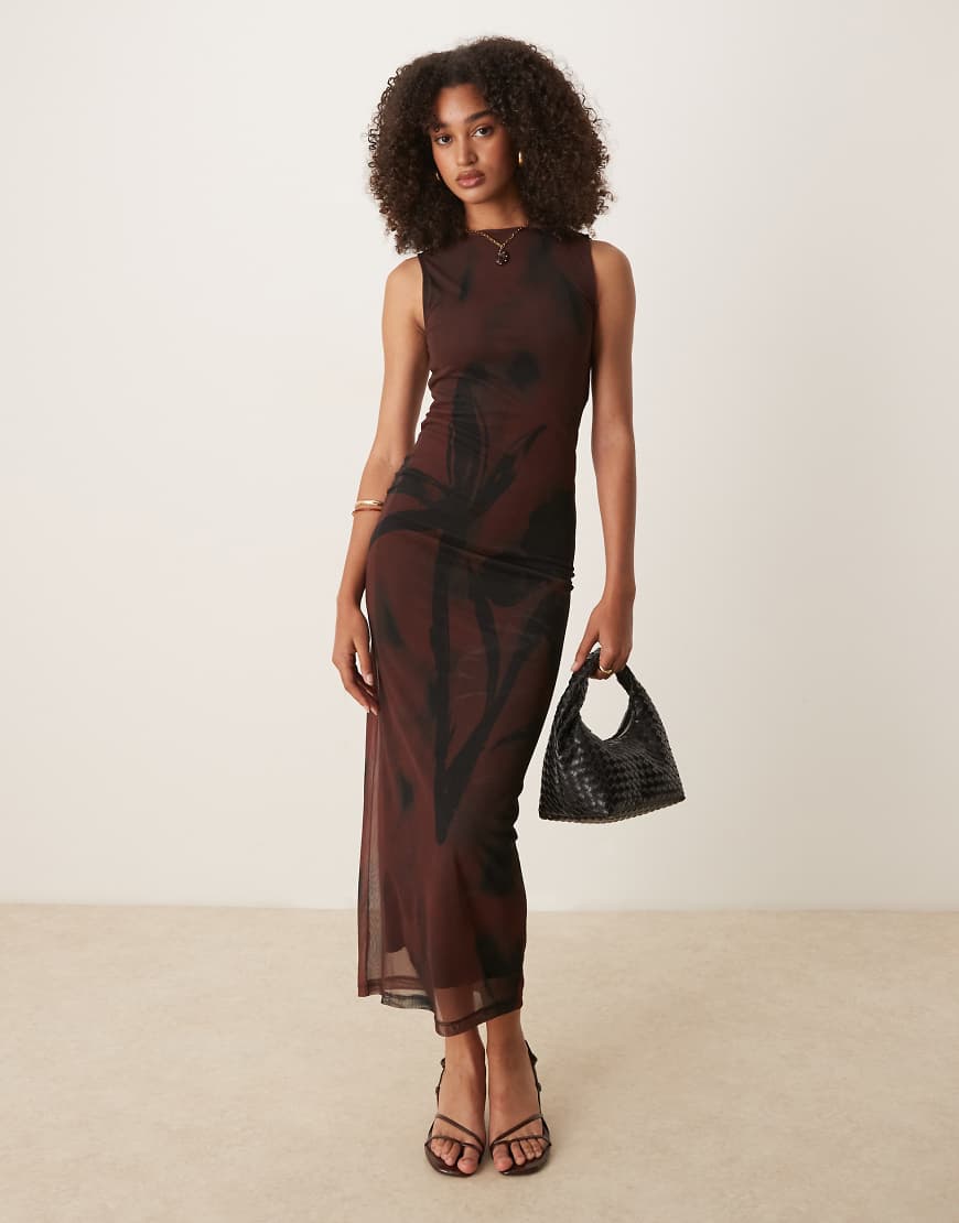 ASOS DESIGN - Ärmelloses Netzstoff-Midikleid in gemustertem Schokobraun ASOS DESIGN - Ärmelloses Netzstoff-Midikleid in gemustertem Schokobraun von ASOS DESIGN