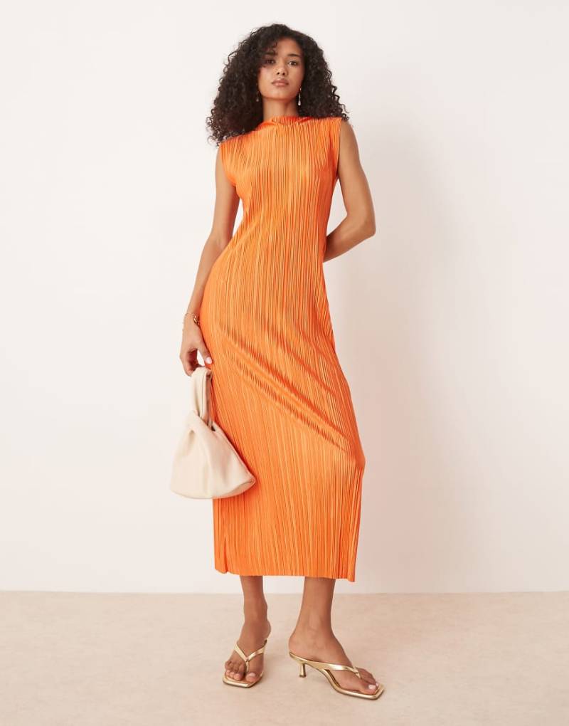 ASOS DESIGN - Ärmelloses Plissee-Midikleid in Orange von ASOS DESIGN