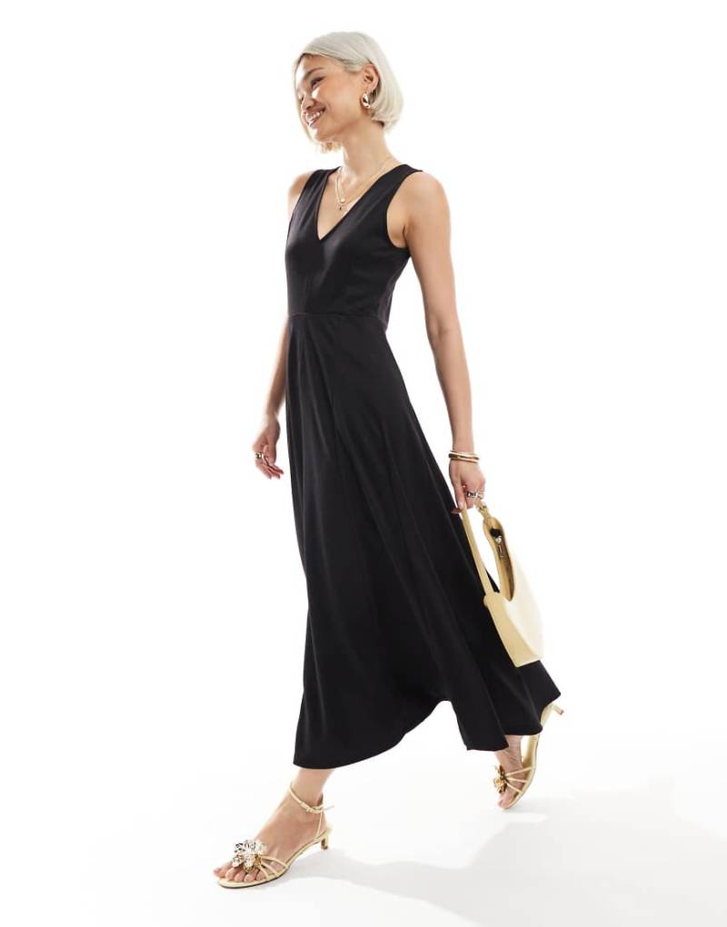 ASOS DESIGN - Ärmelloses Ponté-Midikleid in Schwarz mit V-Ausschnitt und Godet-Keine Farbe von ASOS DESIGN