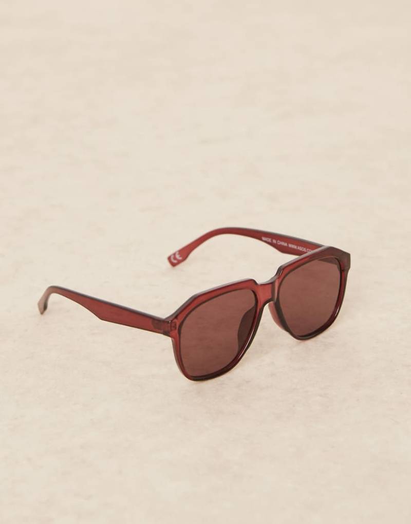 ASOS DESIGN - Runde Sonnenbrille in dunklem Burgunderrot mit burgunderroten Gläsern-Braun von ASOS DESIGN