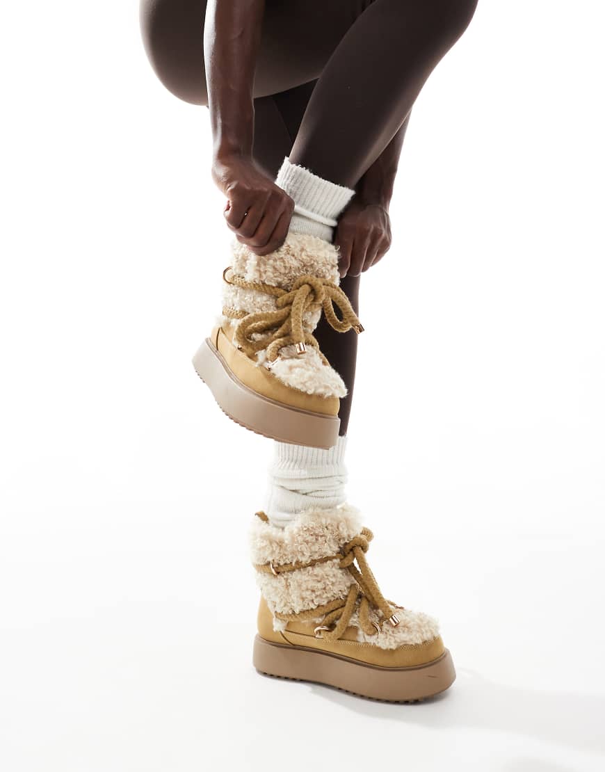 ASOS DESIGN - Alpine - Schneestiefel zum Schnüren in Beige mit Lammfellimitat-Neutral von ASOS DESIGN