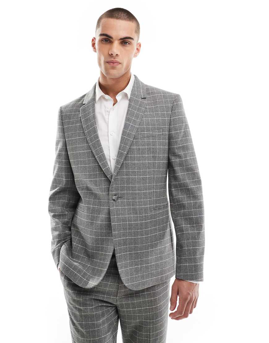 ASOS DESIGN - Angeraute Anzugjacke in kariertem Anthrazit mit schmalem Schnitt-Grau von ASOS DESIGN