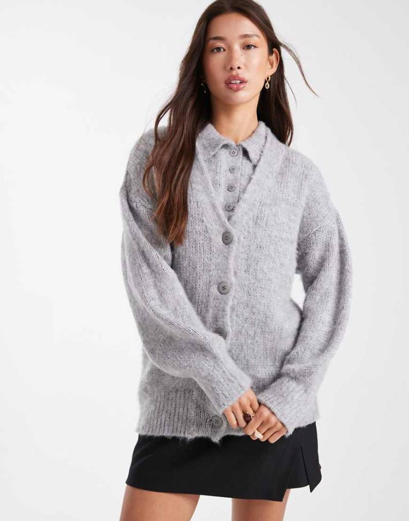 ASOS DESIGN - Angeraute Boyfriend-Strickjacke in Hellgrau, Kombiteil von ASOS DESIGN