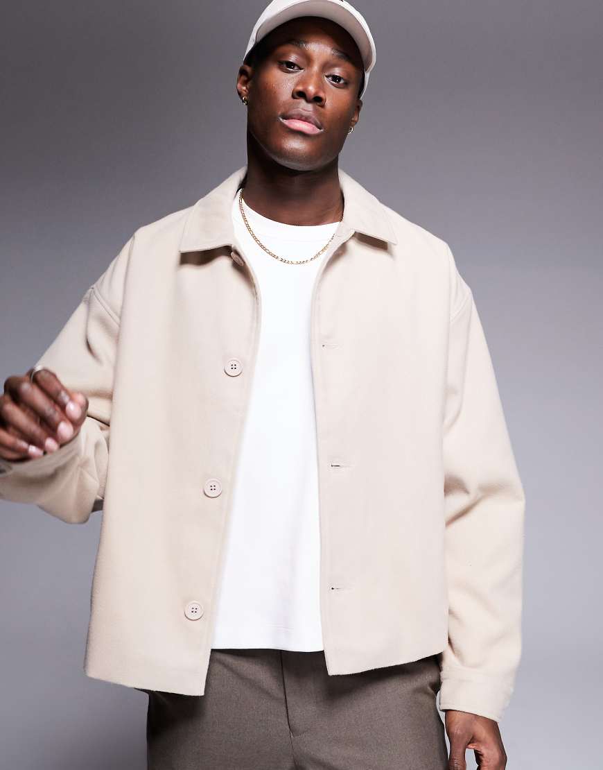 ASOS DESIGN - Angeraute Harrington-Jacke in Steinbeige mit Oversize-Passform-Neutral ASOS DESIGN - Angeraute Harrington-Jacke in Steinbeige mit Oversize-Passform-Neutral von ASOS DESIGN