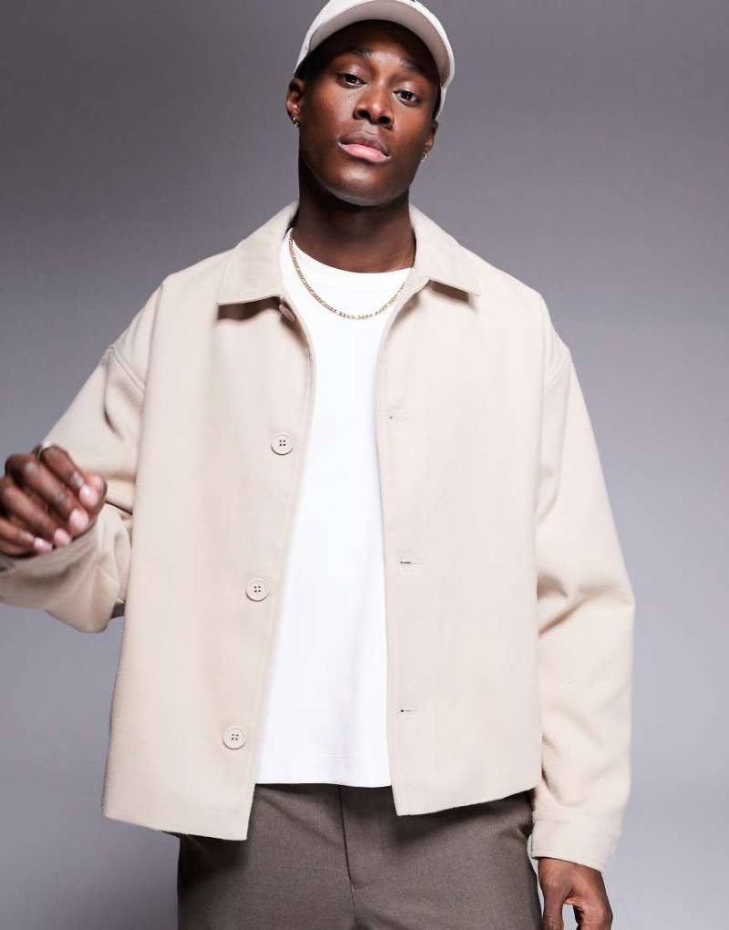 ASOS DESIGN - Angeraute Harrington-Jacke in Steinbeige mit Oversize-Passform-Neutral von ASOS DESIGN