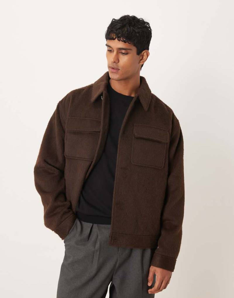 ASOS DESIGN - Angeraute Harrington-Jacke in brauner Wolloptik-Brown von ASOS DESIGN