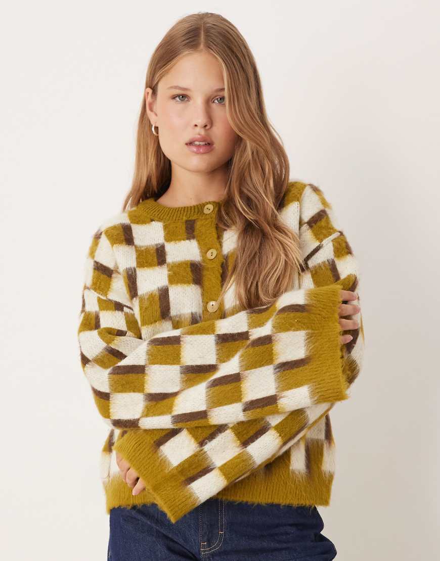 ASOS DESIGN - Angeraute Strickjacke mit Retro-Muster-Bunt von ASOS DESIGN