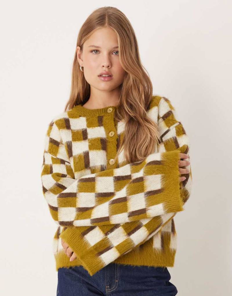 ASOS DESIGN - Angeraute Strickjacke mit Retro-Muster-Bunt von ASOS DESIGN