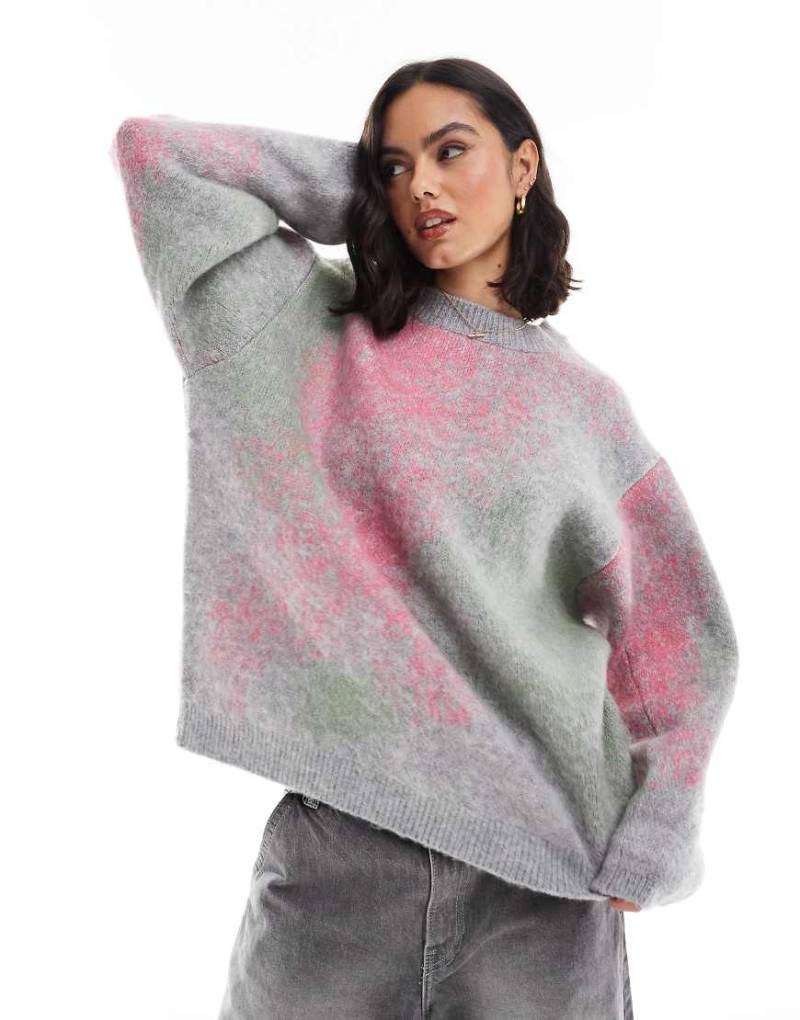 ASOS DESIGN - Angerauter, gemusterter, bunter Oversize-Pullover von ASOS DESIGN