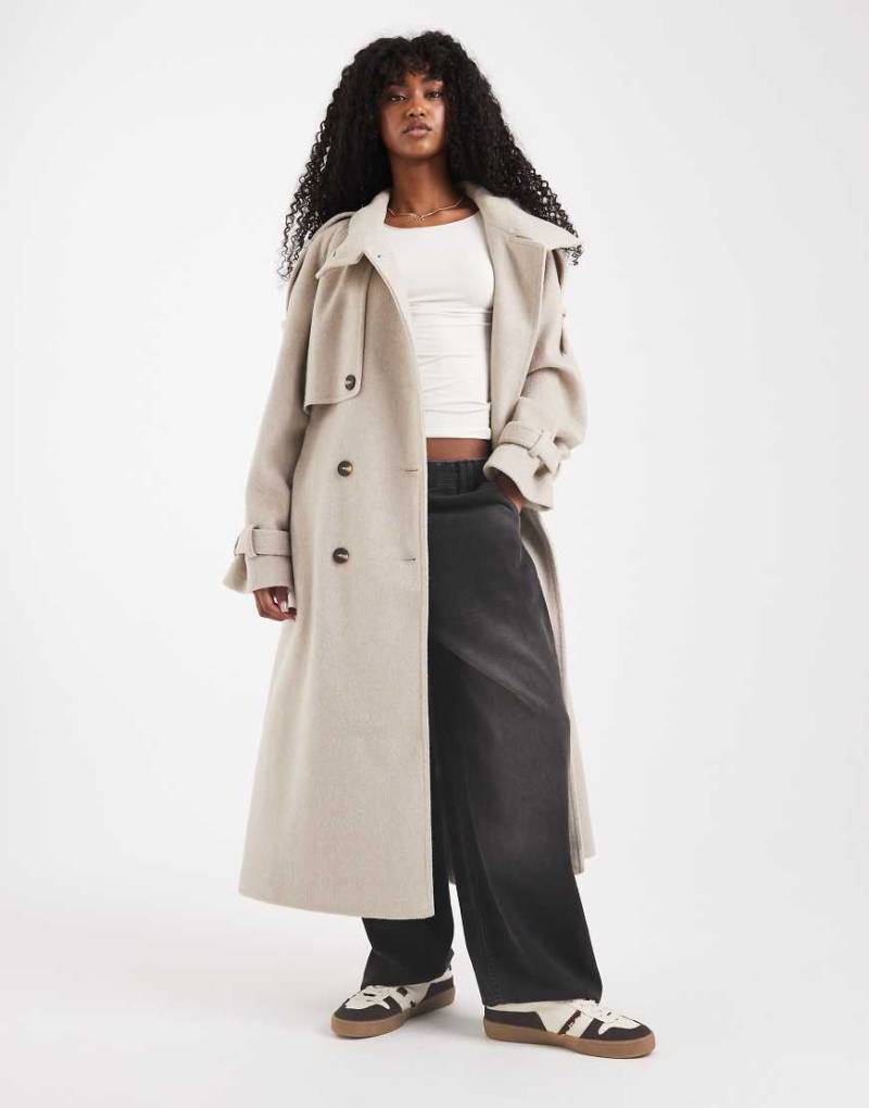 ASOS DESIGN - Angerauter Longline-Trenchcoat in Hellbeige meliert mit Stehkragen-Neutral ASOS DESIGN - Angerauter Longline-Trenchcoat in Hellbeige meliert mit Stehkragen-Neutral von ASOS DESIGN