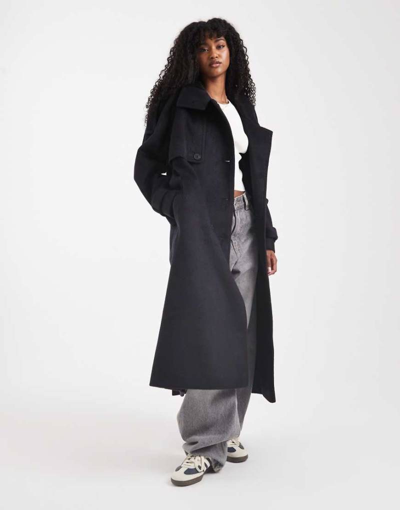 ASOS DESIGN - Angerauter Longline-Trenchcoat in Marineblau mit Stehkragen von ASOS DESIGN