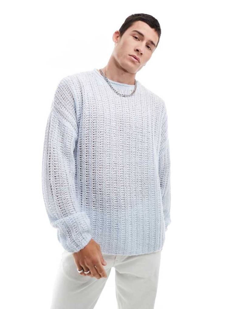 ASOS DESIGN - Angerauter Oversize-Pullover aus weitmaschigem Rippstrick in Blau von ASOS DESIGN