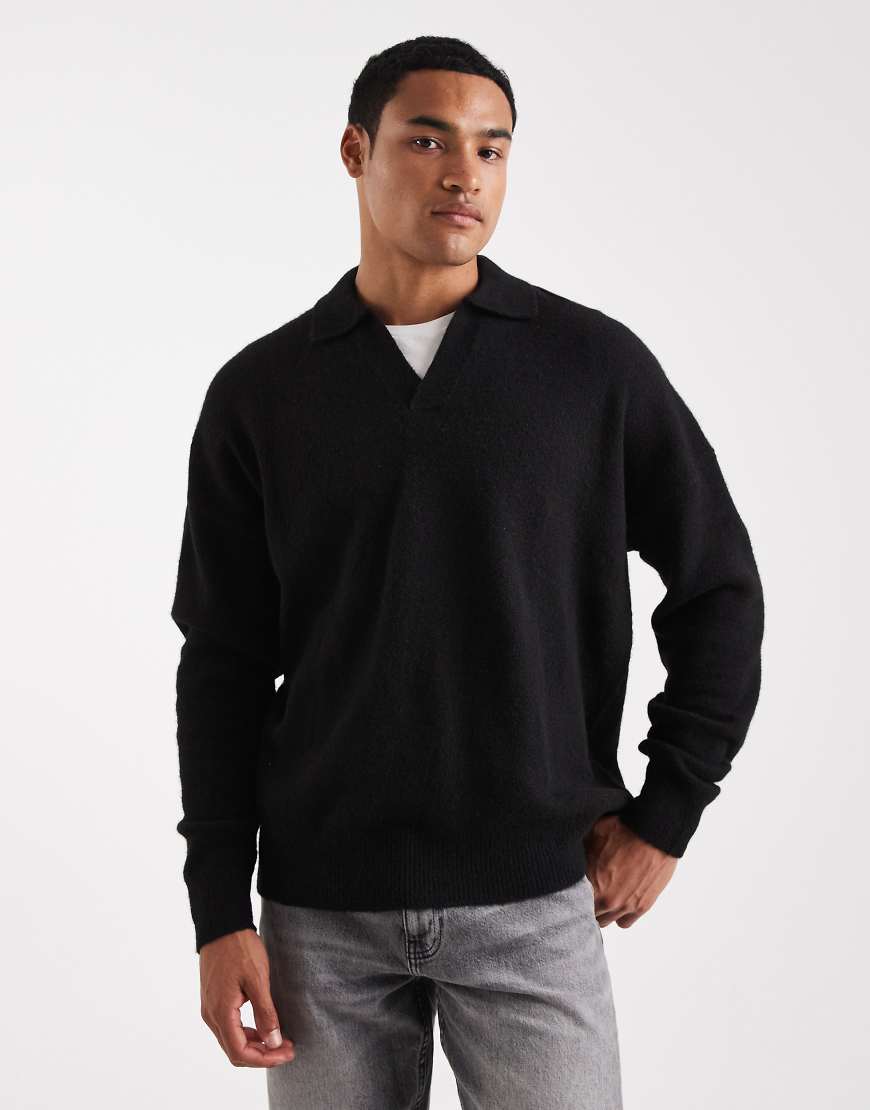 ASOS DESIGN - Angerauter Oversize-Strickpullover in Schwarz mit eingekerbtem Ausschnitt ASOS DESIGN - Angerauter Oversize-Strickpullover in Schwarz mit eingekerbtem Ausschnitt von ASOS DESIGN