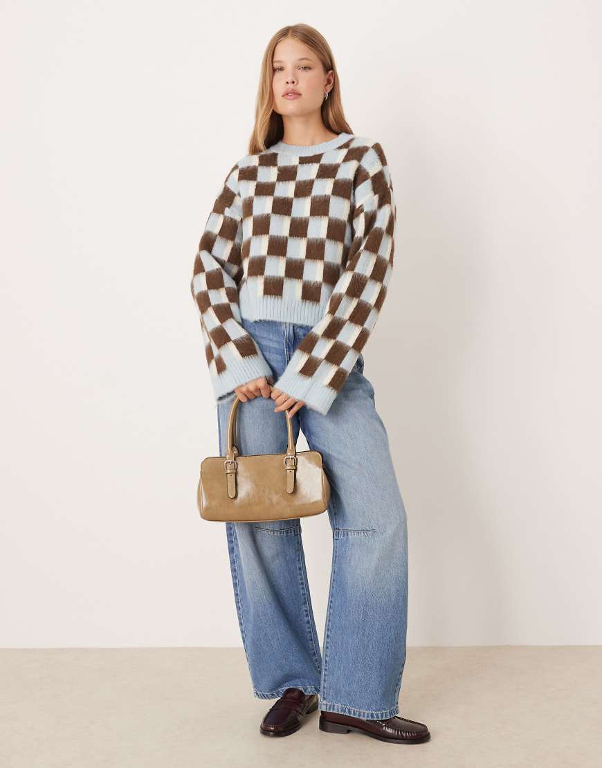 ASOS DESIGN - Angerauter Pullover mit Retro-Muster-Bunt von ASOS DESIGN